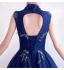 Vintage / Retro Royal Blue Prom Dresses 2020 A-Line / Princess High Neck Sequins Rhinestone Lace Flower Sleeveless Backless Floor-Length / Long Formal Dresses