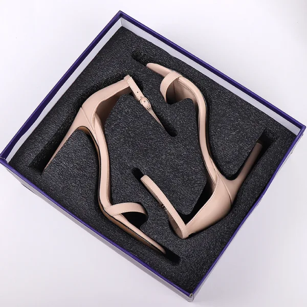 Enkla Svarta Casual Sandaler Dam 2020 Ankelband 10 cm Stilettklackar Peep Toe Högklackade