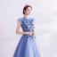 Vintage / Retro Ocean Blue Prom Dresses 2020 A-Line / Princess High Neck Bow Lace Flower Appliques Sleeveless Backless Floor-Length / Long Formal Dresses