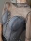 Charmant Gris Robe De Soirée 2020 Princesse Glitter Tulle Col Haut Perlage Faux Diamant 1/2 Manches Dos Nu Longue Robe De Ceremonie
