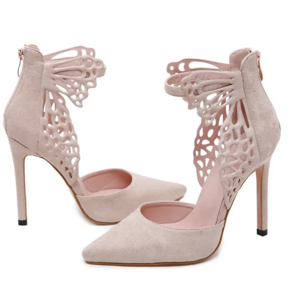 Hermoso Negro Noche Sandalias De Mujer 2020 mariposa Correa Del Tobillo 11 cm Stilettos / Tacones De Aguja Punta Estrecha High Heels