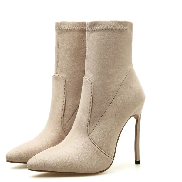 Affordable Black Casual Winter Womens Boots 2020 Suede 11 cm Stiletto Heels Pointed Toe Boots