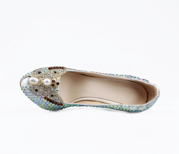 Błyszczące Multi-Kolory Rhinestone Buty Ślubne 2020 Skórzany Perła 12 cm Szpilki Peep Toe Ślub Czółenka