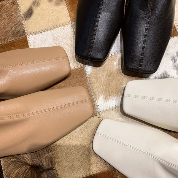 Fabulous Ivory Casual Womens Boots 2020 Leather 4 cm Thick Heels Pointed Toe Low Heel Boots