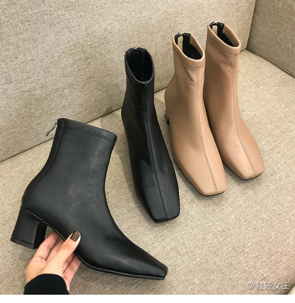 Piękne Kość Słoniowa Przypadkowy Buty Damskie 2020 Skórzany 5 cm Grubym Obcasie Kwadratowe Boots
