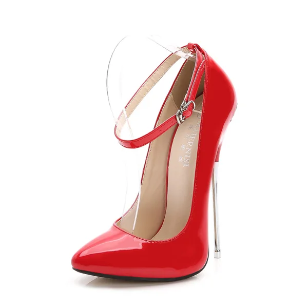 Fantastiske / Unike Rød Karnevals klubb Pumps 2020 15 cm Stiletthæler Ankelstropp Spisse Pumps