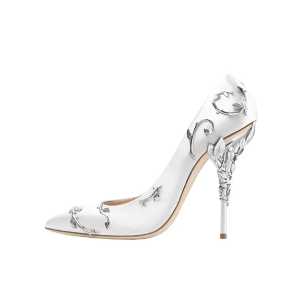 Schöne Champagner Freizeit Pumps 2020 Leder Satin 9 cm Stilettos Spitzschuh Pumps