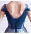 Elegant Navy Blue Evening Dresses  Sequins 2020 A-Line / Princess Ruffle V-Neck Beading Crystal Sleeveless Backless Floor-Length / Long Formal Dresses