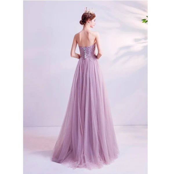 Charmant Lilas Robe De Soirée 2020 Princesse Bustier Perlage Paillettes Cristal Appliques En Dentelle Fleur Sans Manches Dos Nu Longue Robe De Ceremonie