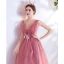 Fashion Candy Pink Gradient-Color Evening Dresses  2020 A-Line / Princess V-Neck Glitter Rhinestone Lace Flower Sleeveless Backless Sweep Train Formal Dresses