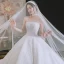 Simple Haut de Gamme Blanche Glitter Robe De Mariée 2021 Robe Boule Encolure Dégagée Manches Courtes Dos Nu Noeud Royal Train Mariage
