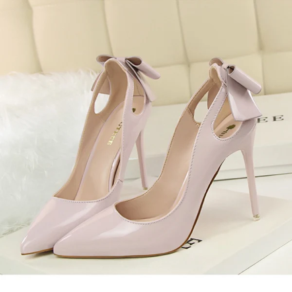 Schön Nude Datierung Schleife Pumps 2020 Lackleder 10 cm Stilettos Spitzschuh Pumps
