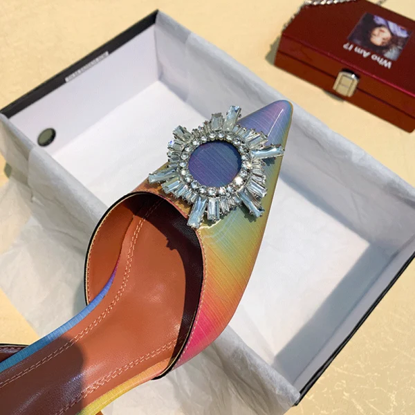 Fashion Rainbow Multi-Colors Casual Womens Sandals 2020 Rhinestone 8 cm Stiletto Heels Pointed Toe Sandals