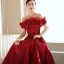 Charmant Bordeaux Robe De Bal 2021 Princesse Perle De l'épaule Sans Manches Dos Nu Longue Promo Robe De Ceremonie