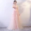 Élégant Perle Rose Robe De Soirée 2018 Princesse Appliques Perlage Paillettes V-Cou Noeud Dos Nu Sans Manches Longue Robe De Ceremonie