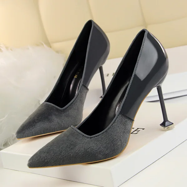 Affordable Burgundy Casual Pumps 2020 Suede 9 cm Stiletto Heels Pointed Toe Pumps