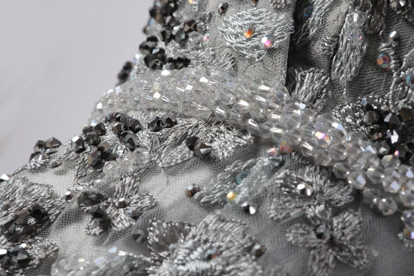 Luxury / Gorgeous Charming Grey Evening Dresses 2020 A-Line / Princess V-Neck Handmade Beading Crystal Rhinestone Lace Flower Sleeveless Backless Floor-Length / Long Formal Dresses
