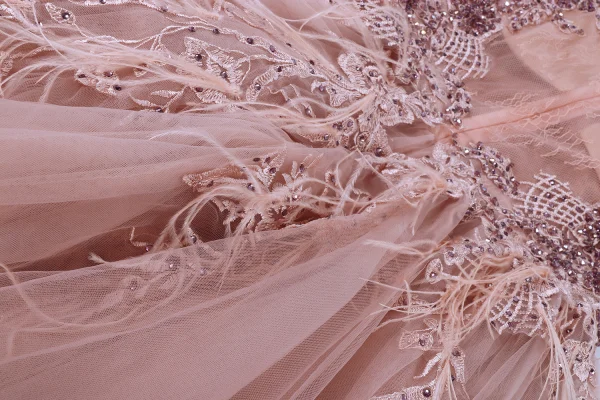 Luxury / Gorgeous Pearl Pink Evening Dresses 2020 A-Line / Princess U-Neck Tassel Handmade Beading Rhinestone Lace Flower Sleeveless Sweep Train Formal Dresses
