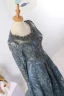 Vintage / Retro Luxury / Gorgeous Navy Blue Handmade  Beading Evening Dresses  2020 A-Line / Princess Scoop Neck Crystal Rhinestone Lace Flower Long Sleeve Backless Sweep Train Formal Dresses