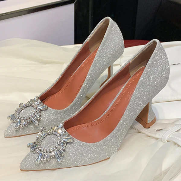 Sparkly Silver Evening Party Pumps 2020 Rhinestone Sequins 7 cm Stiletto Heels Pointed Toe Pumps