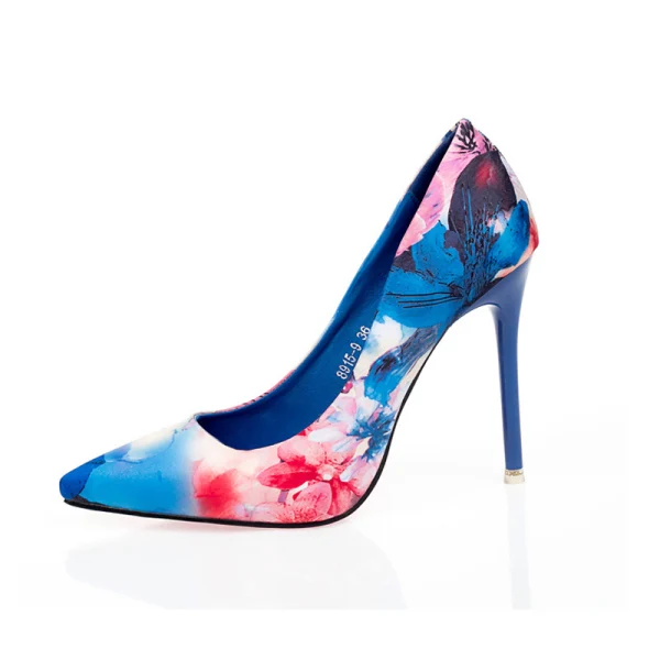 Chic / Beautiful Ocean Blue Street Wear Printing Pumps 2020 9 cm Stiletto Heels Pointed Toe Pumps