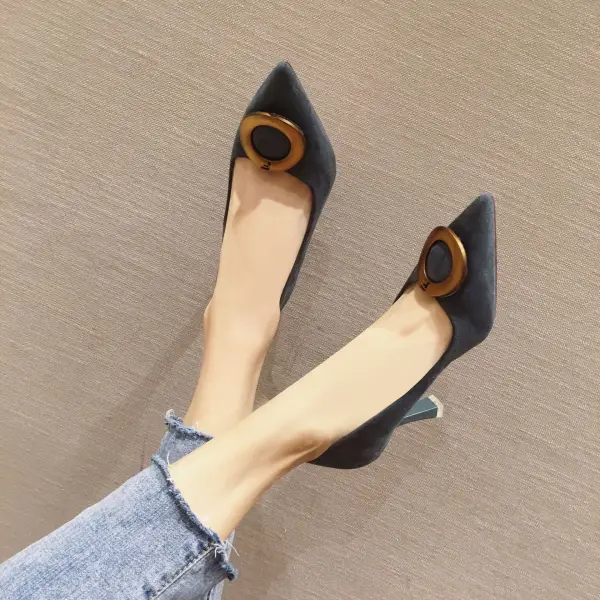 Chic / Belle Noire Désinvolte Escarpins 2020 Daim 7 cm Talons Aiguilles À Bout Pointu Escarpins