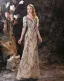High-end Champagne Evening Dresses  2021 Trumpet / Mermaid Scoop Neck Beading Sequins Lace Flower 3/4 Sleeve Floor-Length / Long Evening Party Formal Dresses