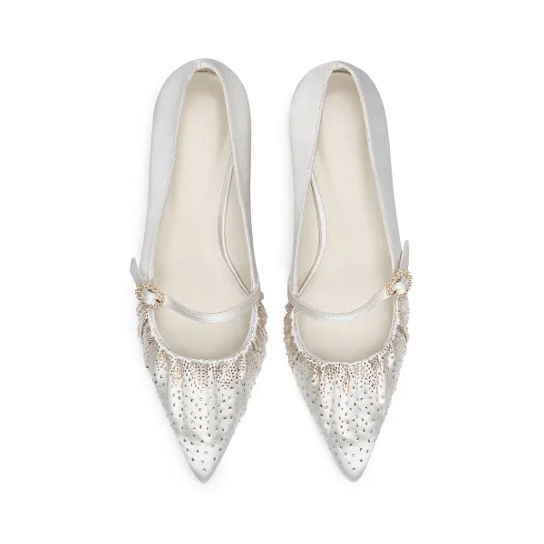 Elegant White Wedding Rhinestone Satin Wedding Shoes 2021 7 cm Stiletto Heels Pointed Toe Pumps High Heels