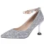 Sparkly Sølv Paljetter Brudesko 2020 Ankelstropp 8 cm Stiletthæler Spisse Bryllup Pumps