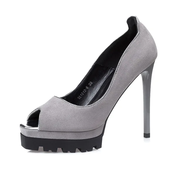 Modest / Simple Red Street Wear Suede Womens Shoes 2020 12 cm Stiletto Heels Open / Peep Toe High Heels