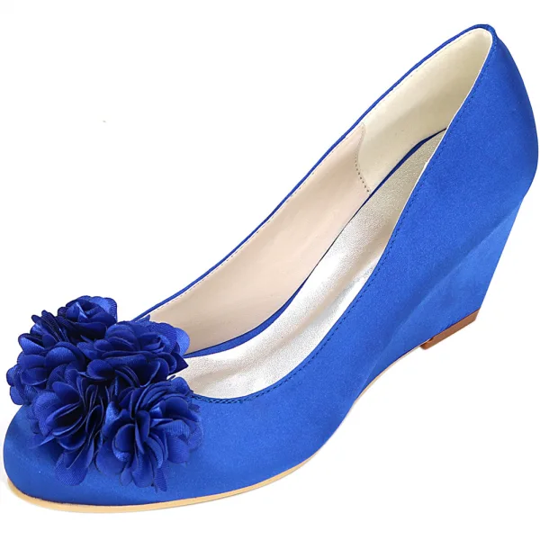 Chic / Beautiful Champagne Prom Womens Shoes 2020 Satin Appliques 6 cm Wedges Pointed Toe