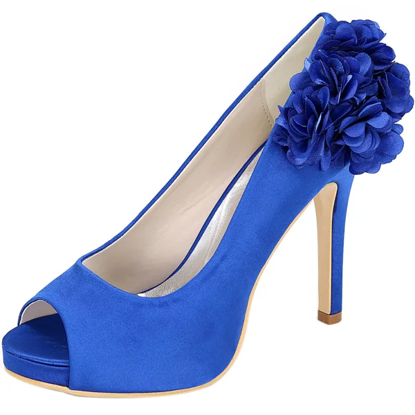 Elegant Ivory Prom Pumps 2020 Satin Appliques 11 cm Stiletto Heels Open / Peep Toe Pumps