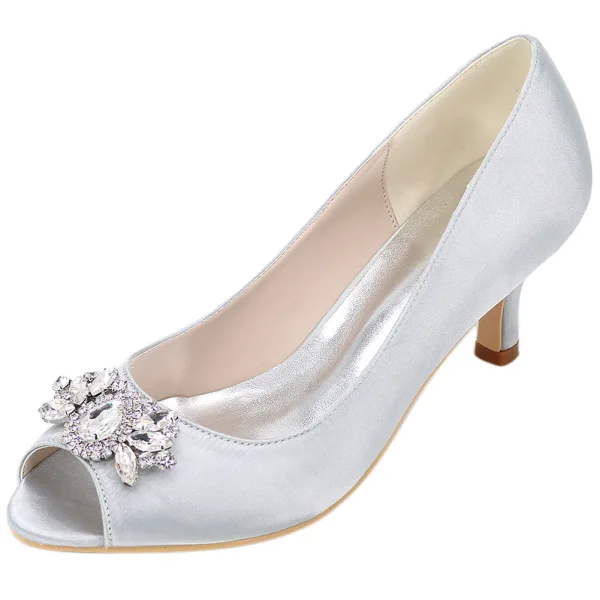Elegante Weiß Ball Pumps 2020 Satin Kristall Strass 6 cm Stilettos Peeptoes Pumps
