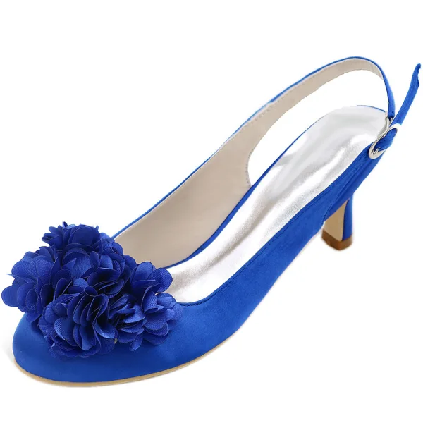 Elegant Champagne Prom Womens Shoes 2020 Satin Appliques 6 cm Stiletto Heels Round Toe Heels