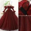 Charming Burgundy Glitter Prom Dresses 2023 Ball Gown Strapless Bell sleeves Backless Floor-Length / Long Prom Formal Dresses