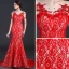 Style Chinois Rouge Transparentes Robe De Soirée 2018 Trompette / Sirène Encolure Dégagée Manches Courtes Paillettes Perlage Tribunal Train Dos Nu Robe De Ceremonie