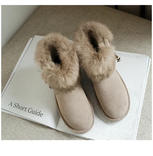 Mote Kvinners støvler 2017 Grå Lær Ankel Suede Casual Vinter Flate Snow Boots