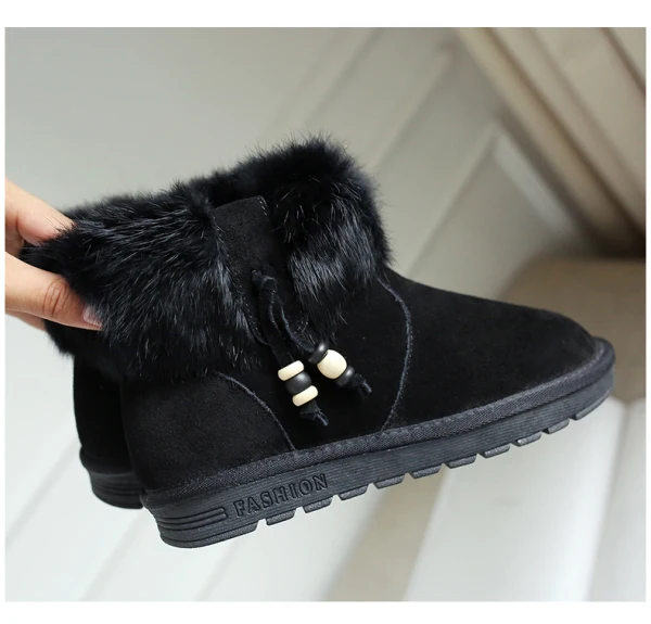 Mote Kvinners støvler 2017 Grå Lær Ankel Suede Casual Vinter Flate Snow Boots