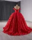 Stunning Red Wedding Dresses 2024 Crossed Straps 3D Lace Flower Tulle Off-The-Shoulder Sleeveless Floor-Length / Long Bridal Ball Gown