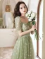 Chic / Belle Vert Cendré Floral Robe De Bal 2024 Princesse Encolure Carrée Manches Courtes Dos Nu Longue Robe De Ceremonie