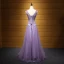 Chic / Beautiful Lavender Evening Dresses  2017 A-Line / Princess V-Neck Tulle Appliques Backless Beading Sequins Evening Party Formal Dresses