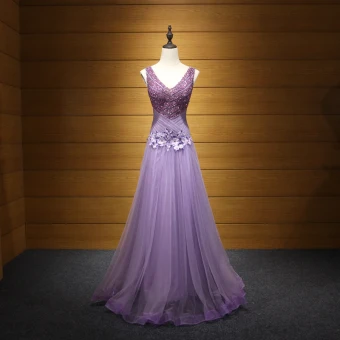 Chic Belle Lavande Robe De Soirée 2017 Princesse V Cou Tulle Appliques Dos Nu Perlage Paillettes Soirée Robe De Ceremonie