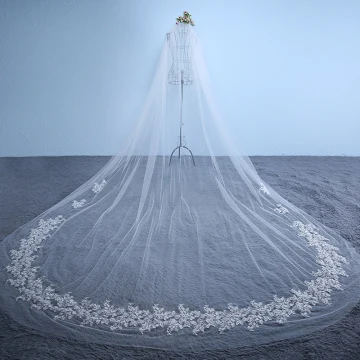 Fine Hvit Brudeslør 2017 Tyll Brodert Bryllup