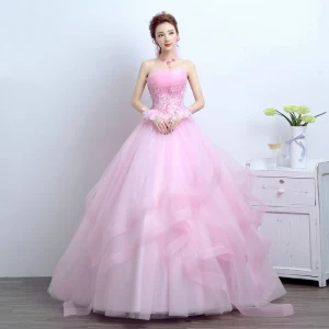 Chic Beautiful 2017 Blushing Pink Wedding Dresses Lace Appliques Backless Corset Strappy A Line Princess Wedding Prom Dresses