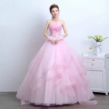Chic Belle 2017 Rougissant Rose Robe De Mariée Dentelle Appliques Dos Nu Corset Lanières Princesse Mariage Robe De Bal