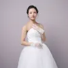 Klassieke Elegante Witte Huwelijk 2018 Tule Lace-up Kralen Kristal Bruidshandschoenen