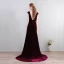 Modern / Fashion Burgundy Court Train Evening Dresses  2018 Charmeuse V-Neck A-Line / Princess Backless Evening Party Formal Dresses
