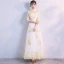 Chinese style Champagne Evening Dresses  2018 A-Line / Princess High Neck Lace-up Tulle Appliques Backless Evening Party Formal Dresses
