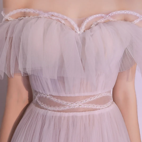 Sparkly White Floor-Length / Long Evening Dresses 2018 A-Line / Princess Tulle Backless Beading Pearl Strapless Evening Party Formal Dresses