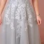 Charming Grey Plus Size Evening Dresses  2018 A-Line / Princess V-Neck Tulle Lace-up Appliques Backless Summer Short Sleeve Evening Party Formal Dresses